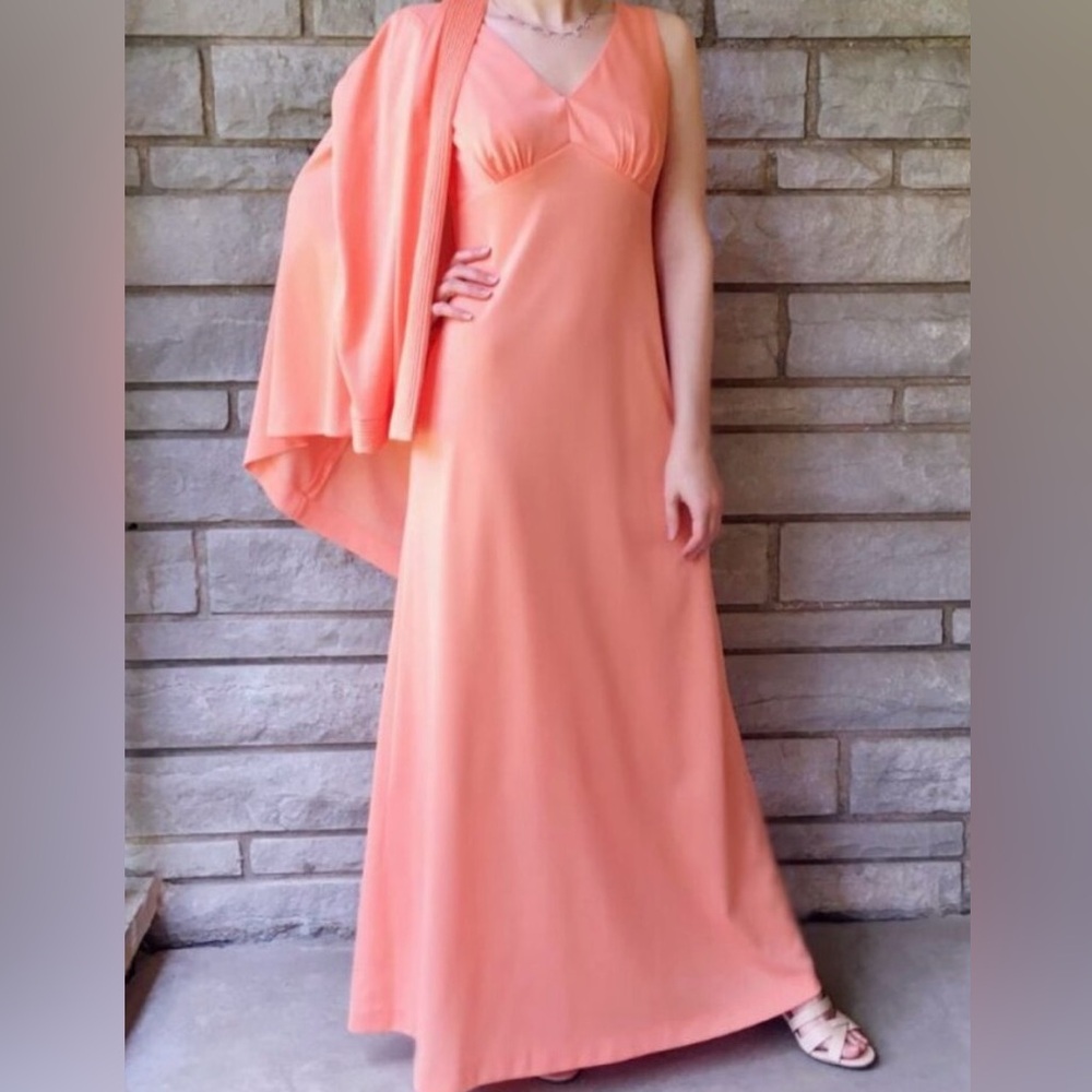 Orange Creamsicle 70s Disco Evening Gown & Shrug